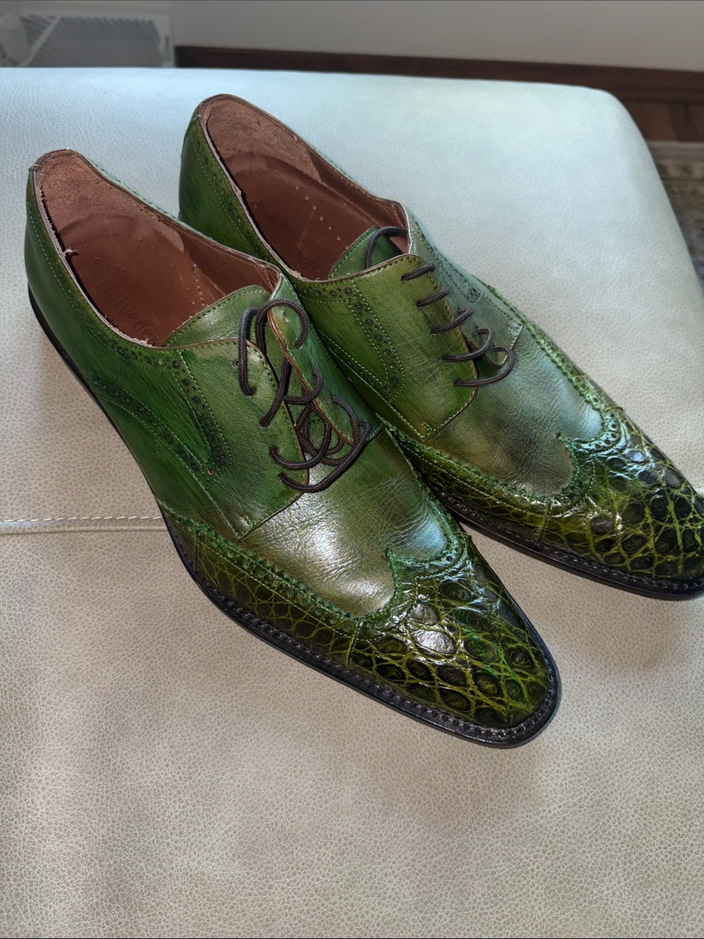Men's Green Alligator Wingtip Derby Oxfords